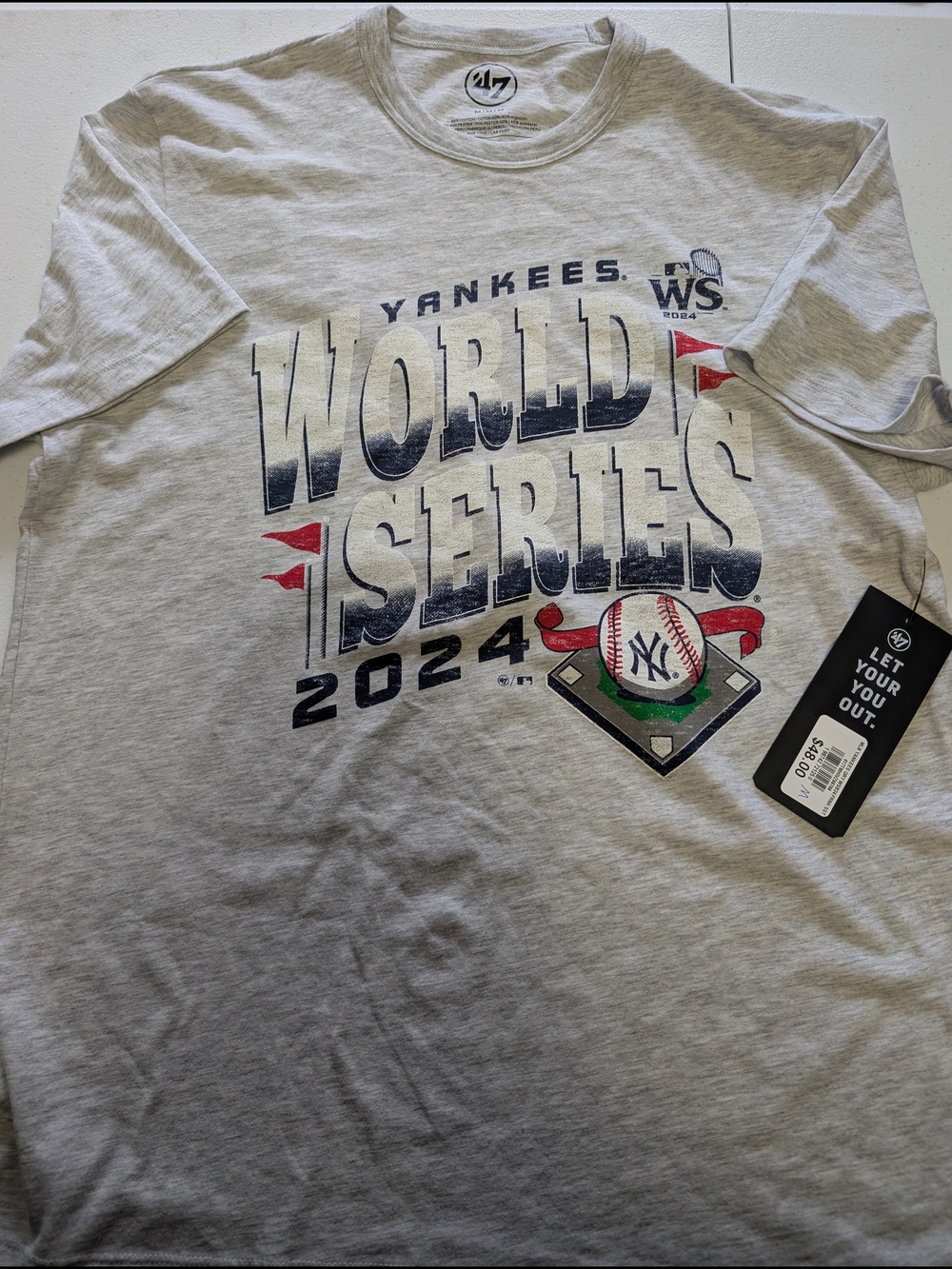47 Brand Men's Light Gray World Series 2024 Short Sleeve Tee - Yankees Graphic